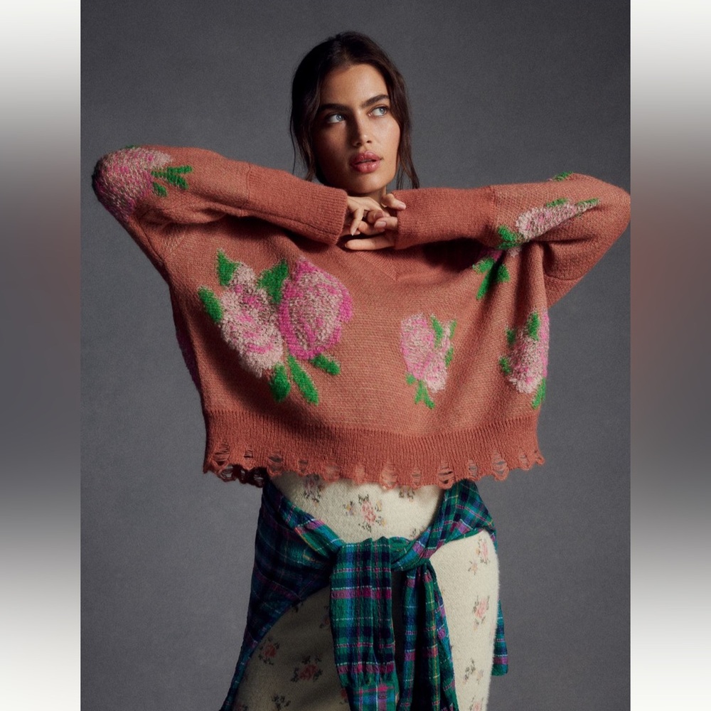 Anthropologie Drop Shoulder V-Neck Sweater, MP